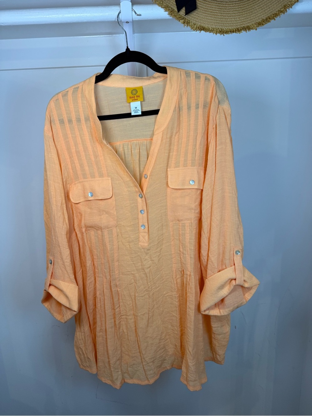 Ruby Rd. Peach-Orange Split-Neck Button Tunic - Picture 4 of 8